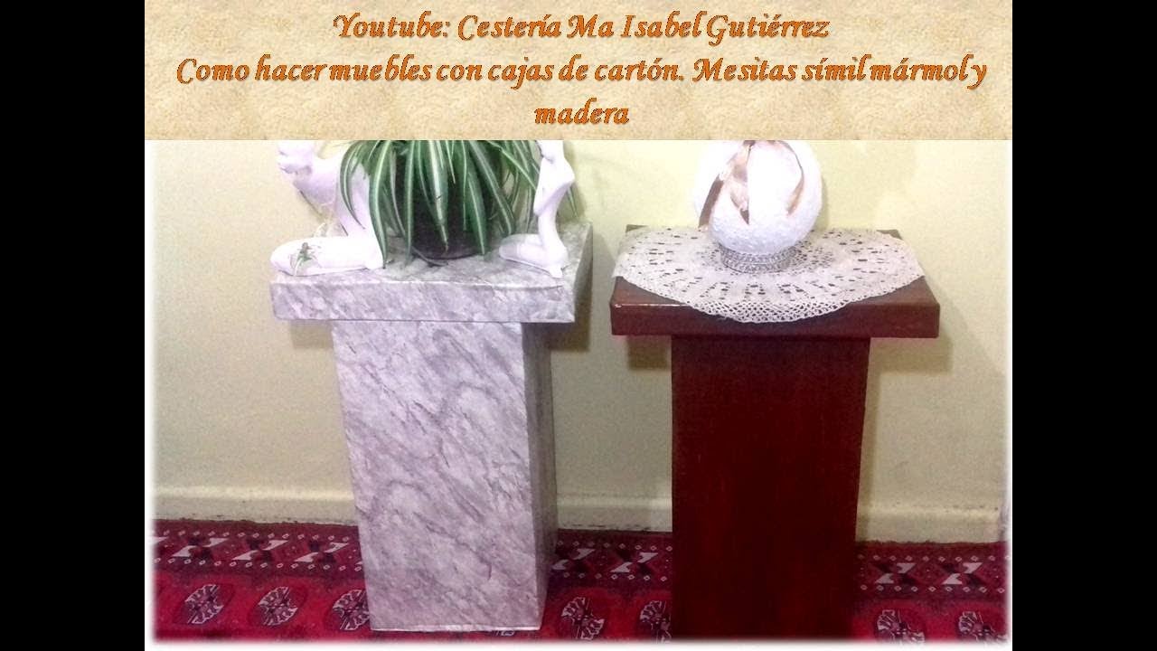 Como hacer muebles con cajas de cartón.  Mesitas símil mármol y madera