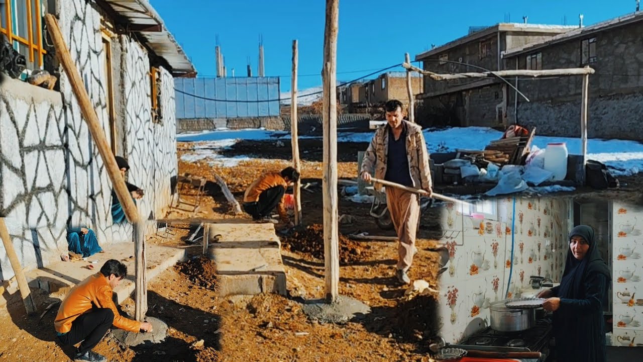 🔥 Watch as Ishaq and Haji install wooden beams 💪 while Masoumeh makes juicy curd soup 🍲✨