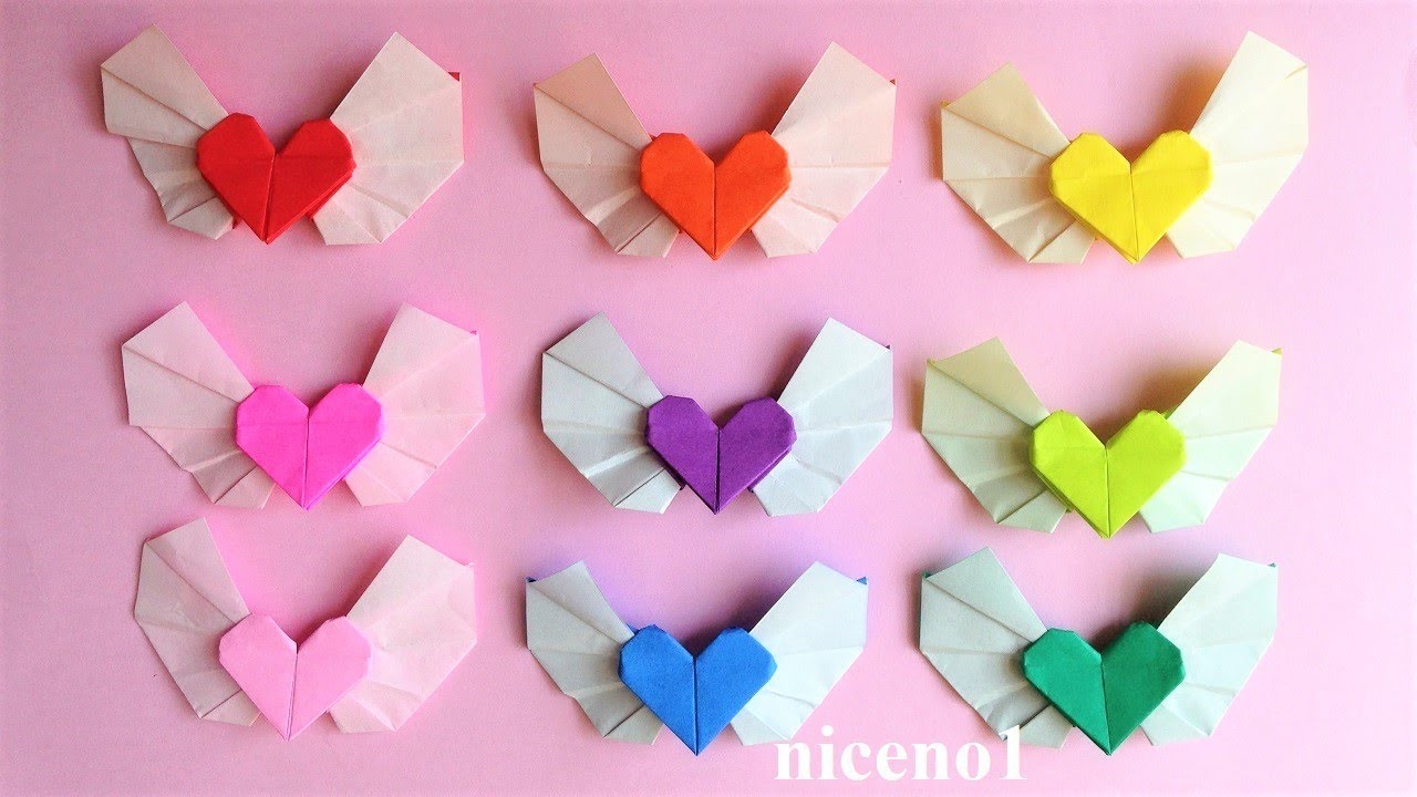 折り紙  ハート エンジェル（羽根つきハート） 折り方Origami Angel Heart tutorial（niceno1）