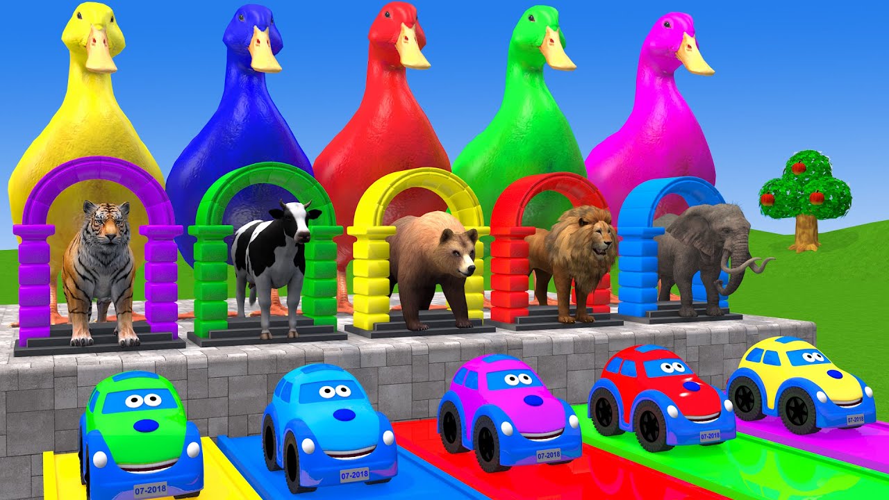 Long Slide Game With Cow Elephant Gorilla Hippopotamus Tiger - 3d Animal Game - Funny 3d Animals