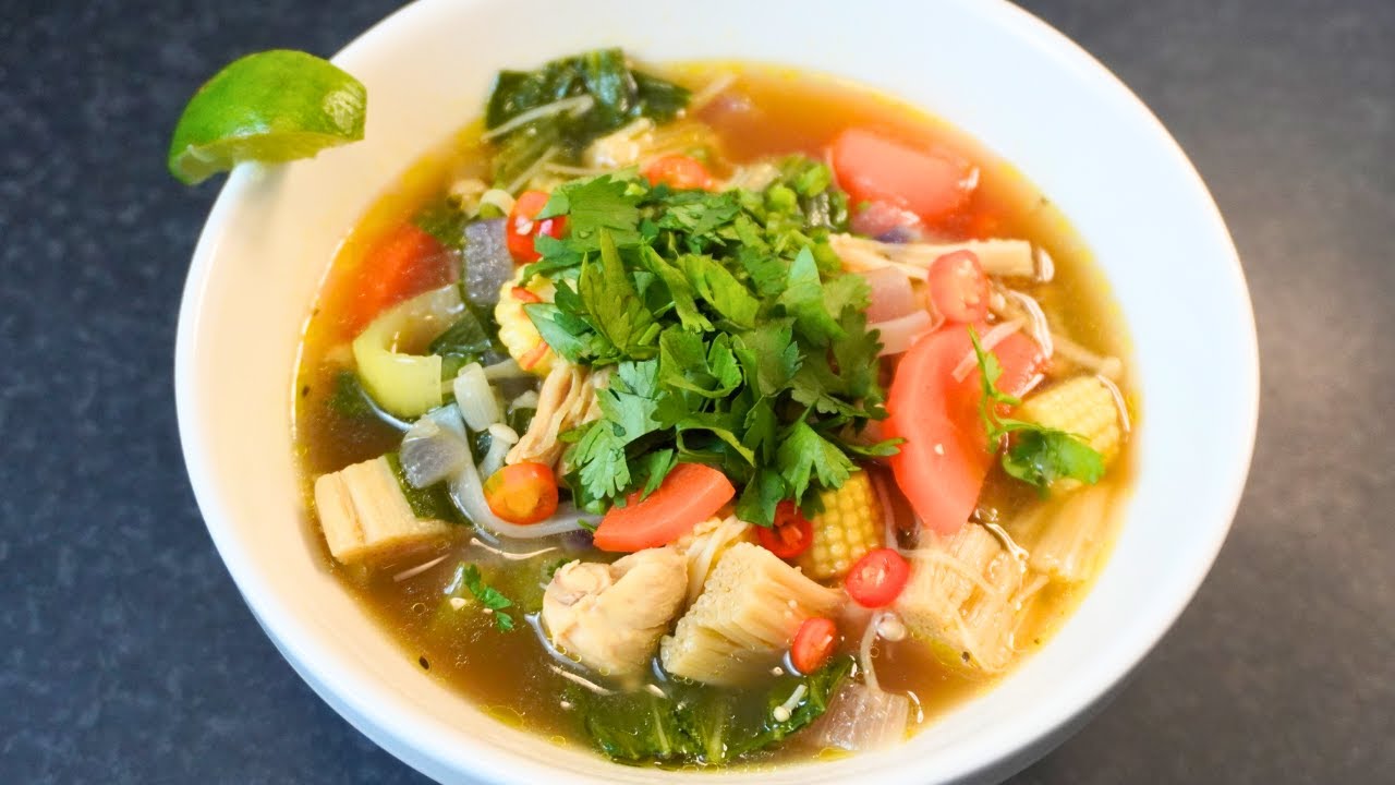 Healthy & Delicious Thai Chicken Noodle Soup In Chicken Feet Bone Broth