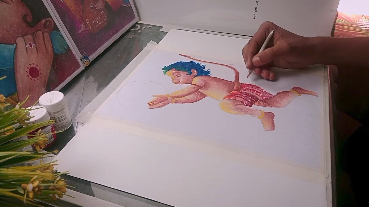 How to draw Hanuman Ji oil pastel colour 