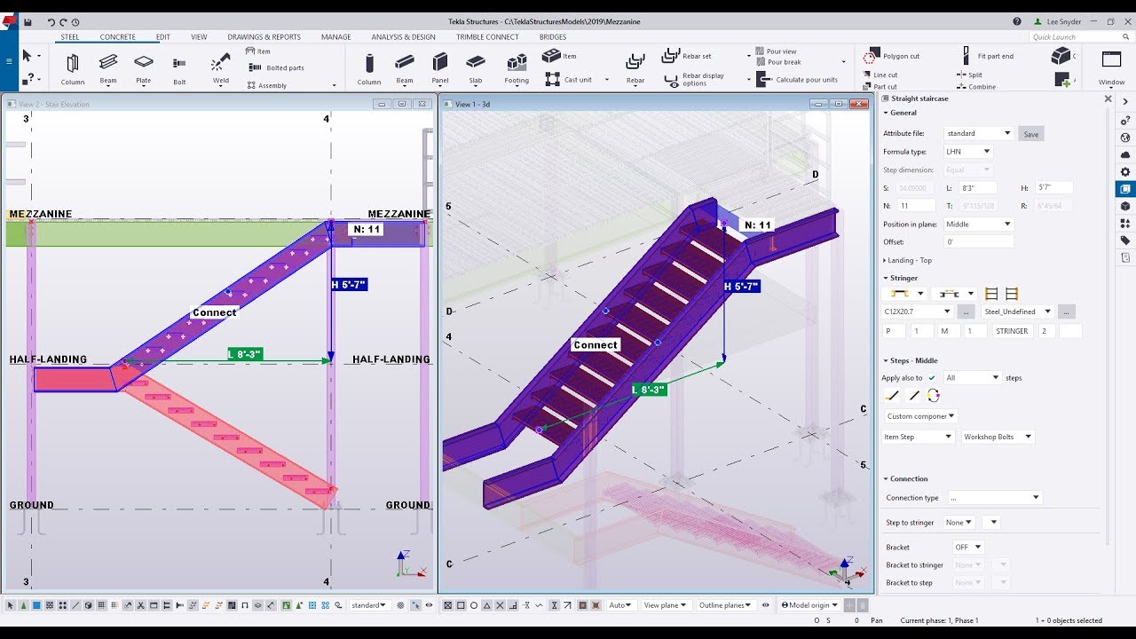 Straight Staircase in Tekla Structures