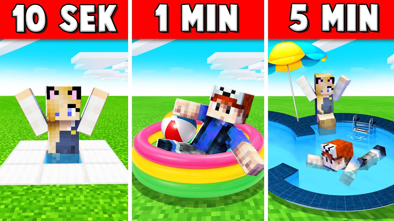 NOOB VS PRO: BUDUJEMY BASEN W 10 SEKUND / 1 MINUTĘ / 5 MINUT W MINECRAFT!