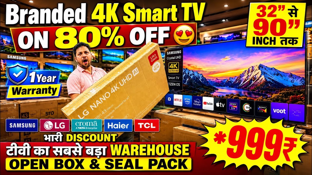 Samsung, LG, TCL Smart TV UPTO 80% OFF 🔥 | 4K TV ₹*999 | Branded LED TV Market in Delhi