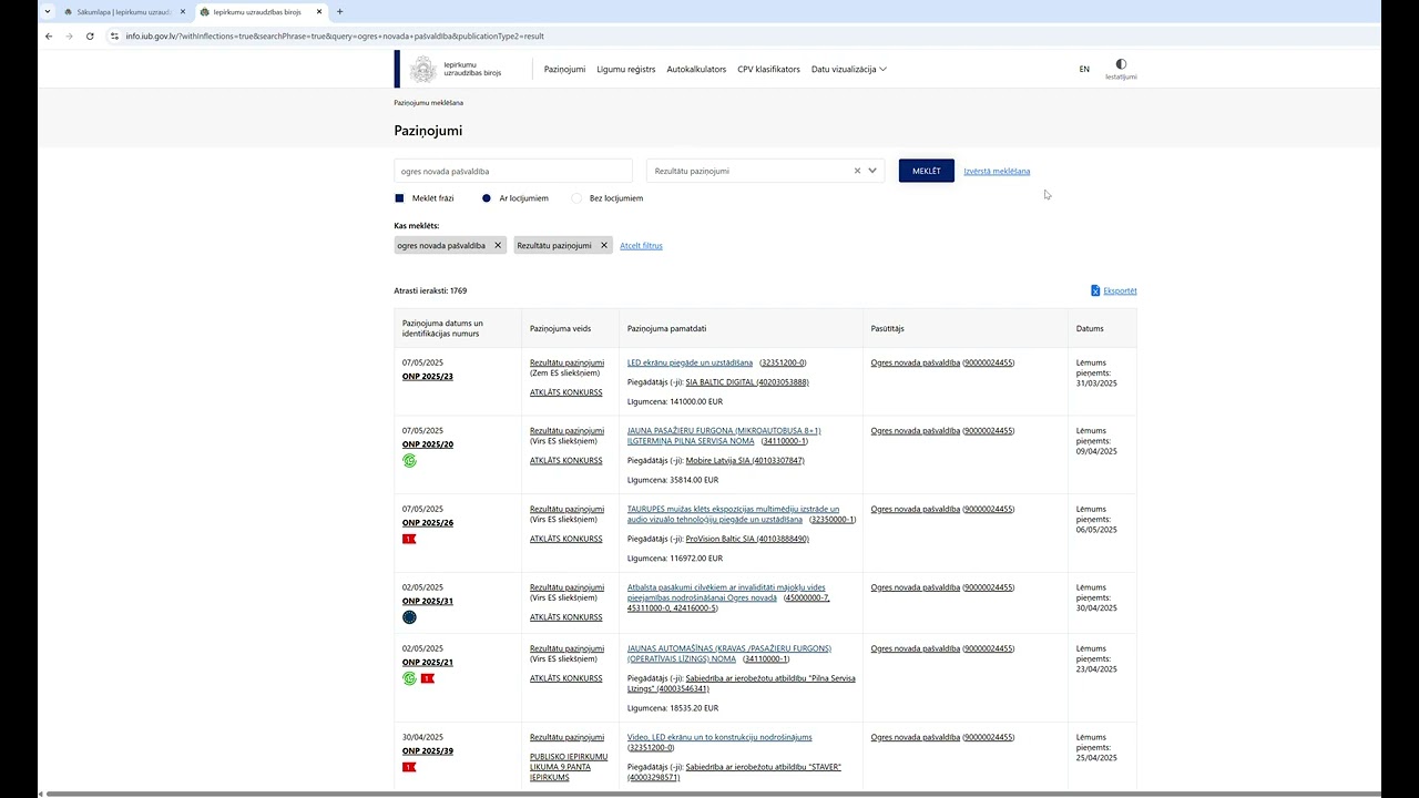 Iepirkumu meklē&scaron;ana IUB mājas lapā