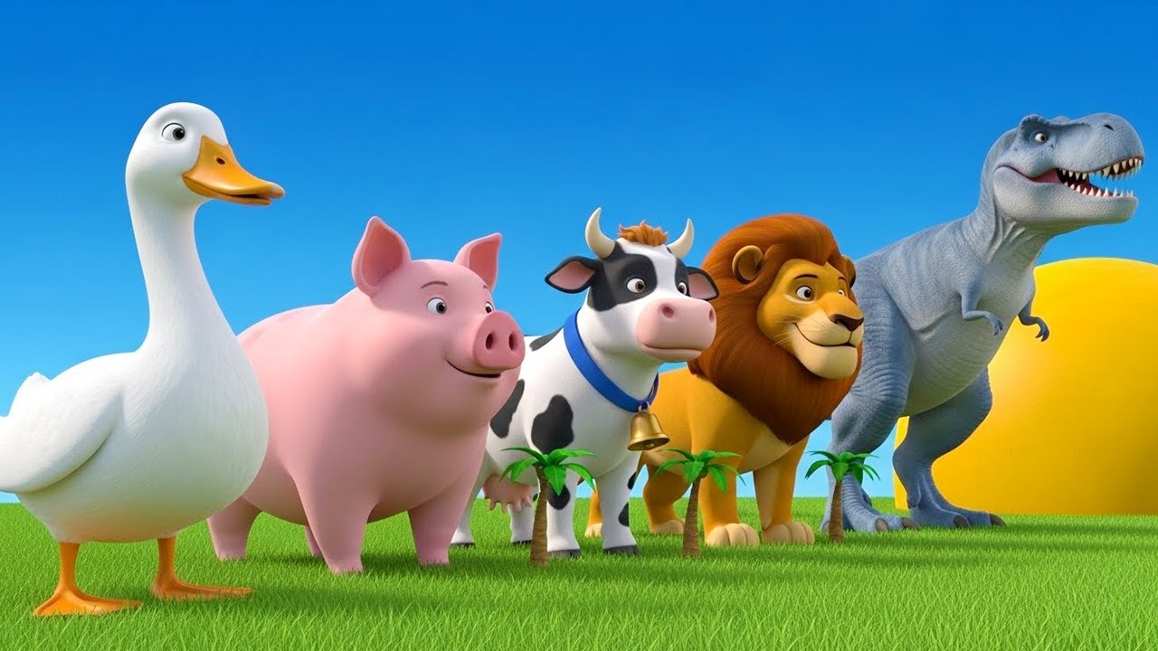 Long Slide Game With Duck Lion Cow Dinosaur Pig - 3d Animal Game - Funny 3d Animals