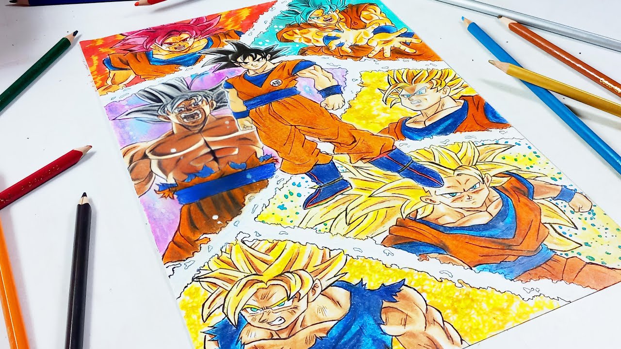 goku all forms drawing step by step | goku drawing | goku drawing full video | how to draw goku easy