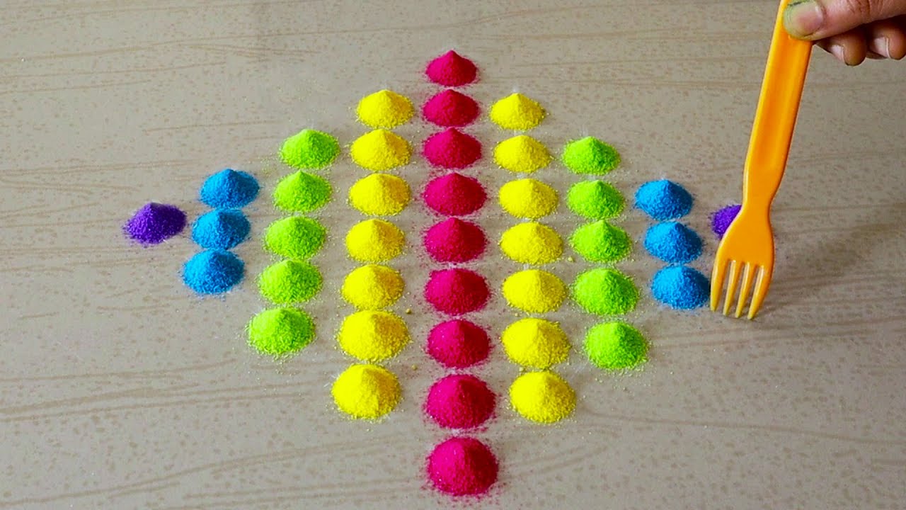 Easy Color Rangoli Designs For Diwali 2020 | Easy Deepavali Kolam Designs | Dussehra Rangoli Easy