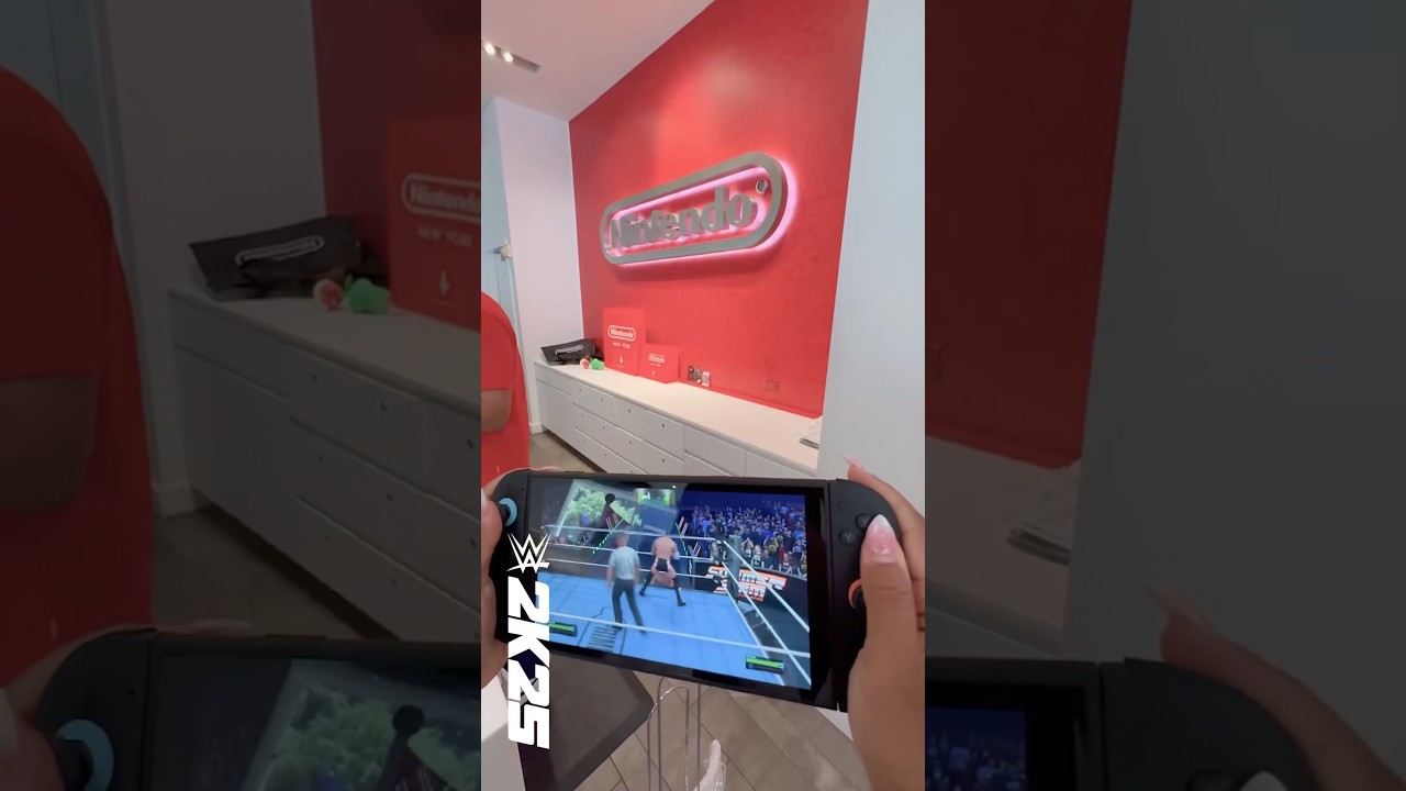 Our social media manager body-slammed deadlines while playing #WWE2K25 on Nintendo Switch 2 in NYC🗽