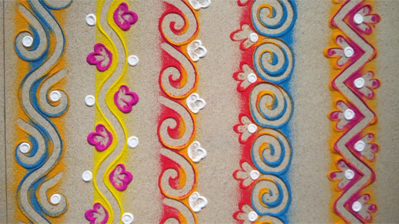 quick and easy 5 border rangoli designs  with the help of finger technique | how to make rangoli