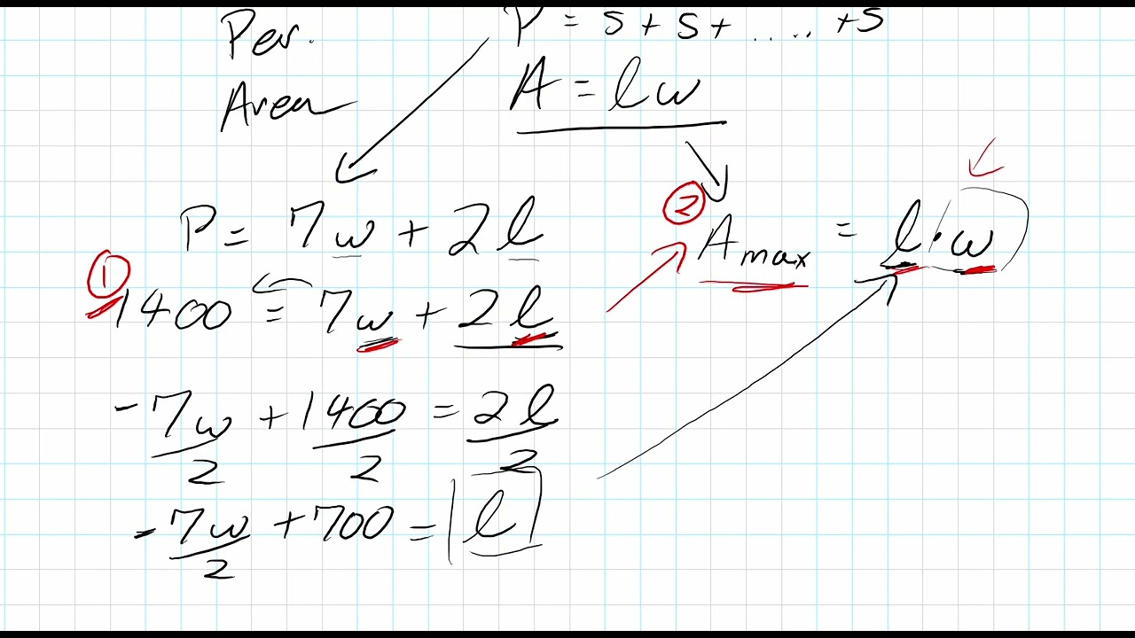 Problem Solving with Quadratics, maximizing Area with a constrained perimeter