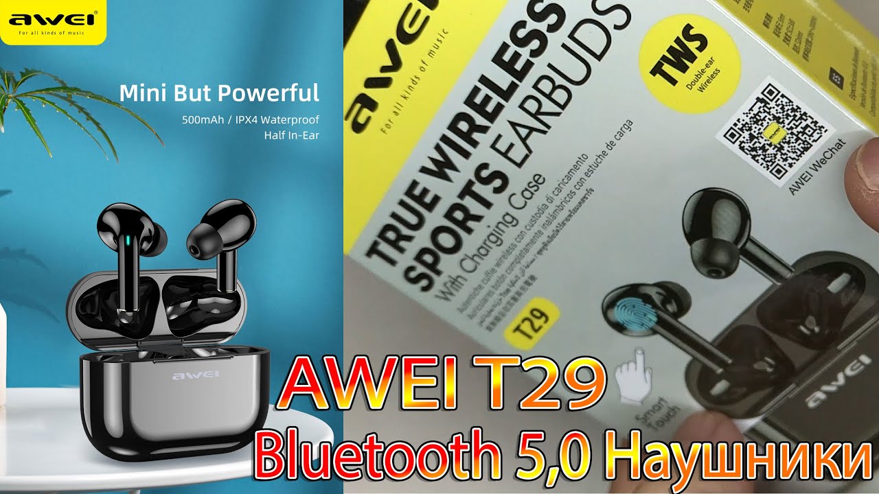 TWS-Наушники AWEI T29 Отличные Bluetooth 5.0 Наушники Цена-качество Обзор