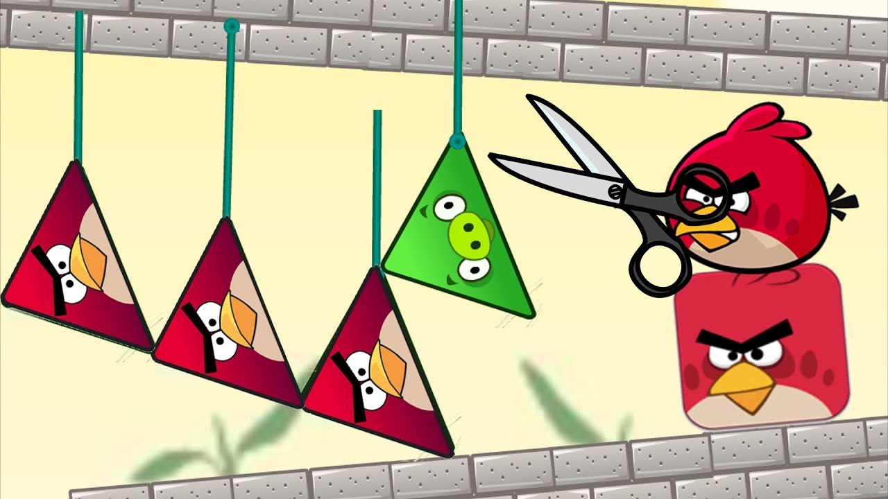 Angry Birds Piggies Out - CUT THE ROPE TO DROP TRIANGLE PIG AND SAVE ALL BIRDS!