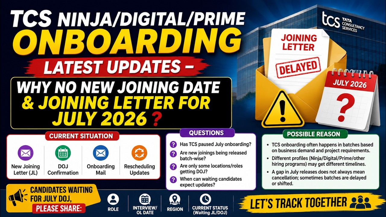 TCS Ninja/Digital/Prime Onboarding Latest Update Why No New Joining Date & Joining Letter July 2026?