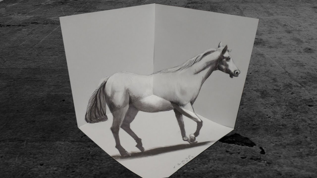 How to Draw 3D White Horse - Drawing an Amazing Horse -  VamosART