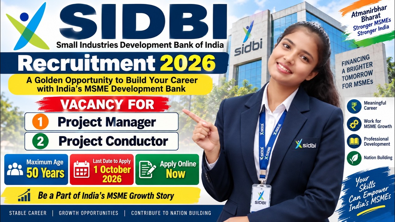 SIDBI भर्ती 2026 | Small Industries Development Bank में नई भर्ती |बैंक में शानदार नौकरी का मौका |
