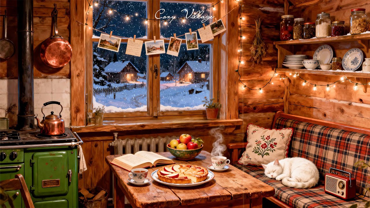 Peaceful vintage jazz on a snowy 1950s morning in a cozy New York city | warm ambience to relax