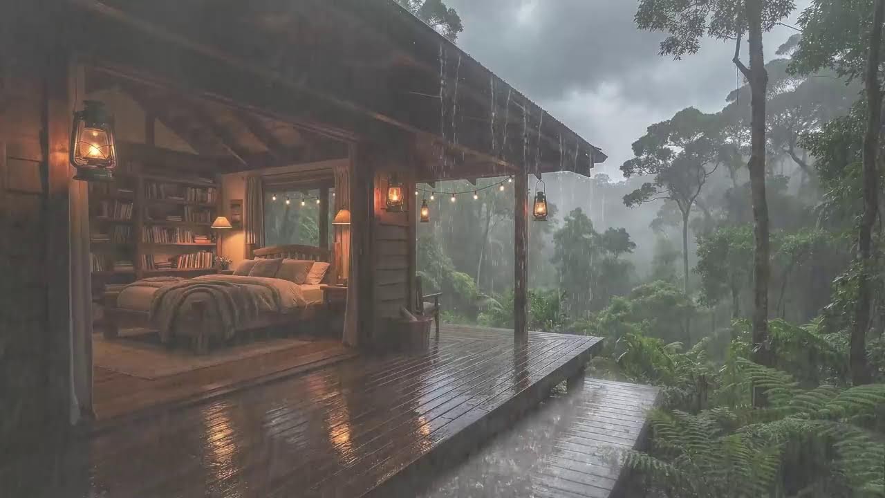 Soothing Rain on a Cozy Wooden Forest Lodge at Night 🌧️🔥 | Deep Sleep & Calm Mind