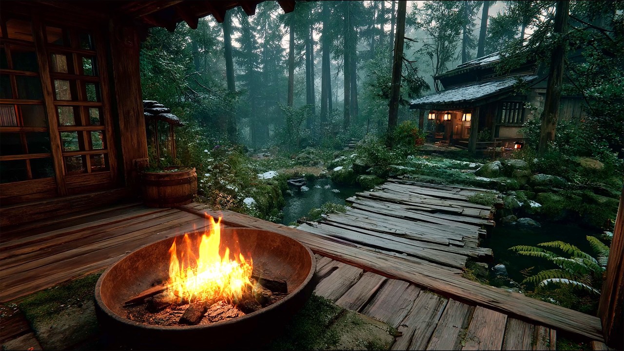 Spring Night Sanctuary 🌿 Minimalist Piano & Gentle Crackling Fire