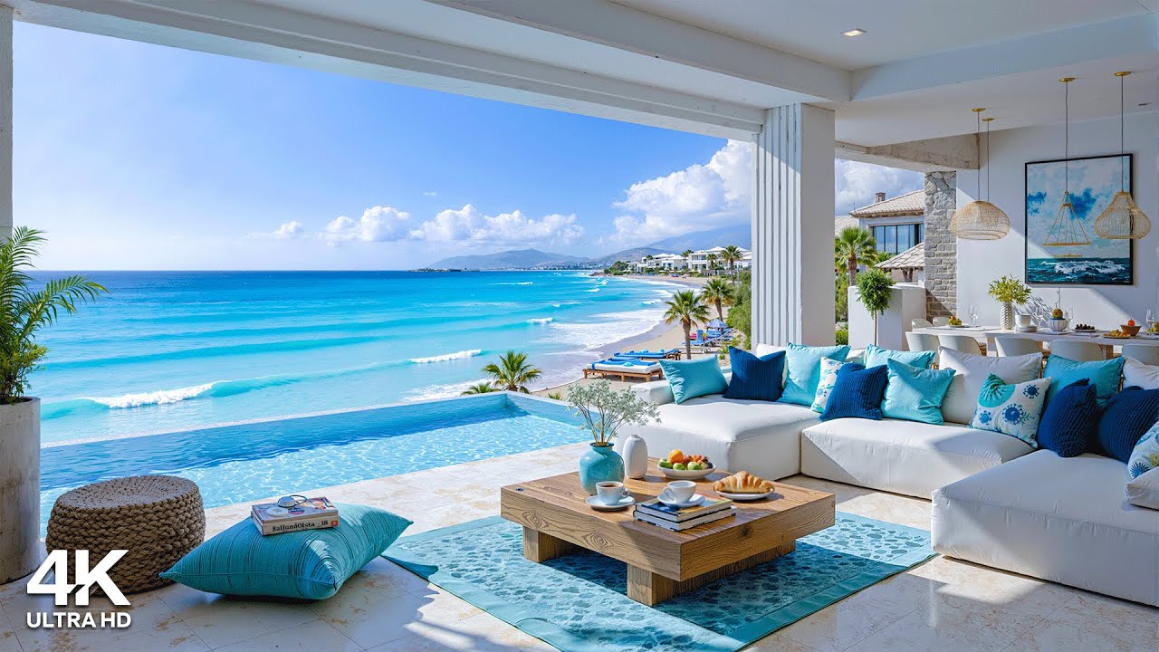 Relaxing Seaside Ambience in the Morning with Happy Bossa Nova Jazz Music & Soft Waves for Studying
