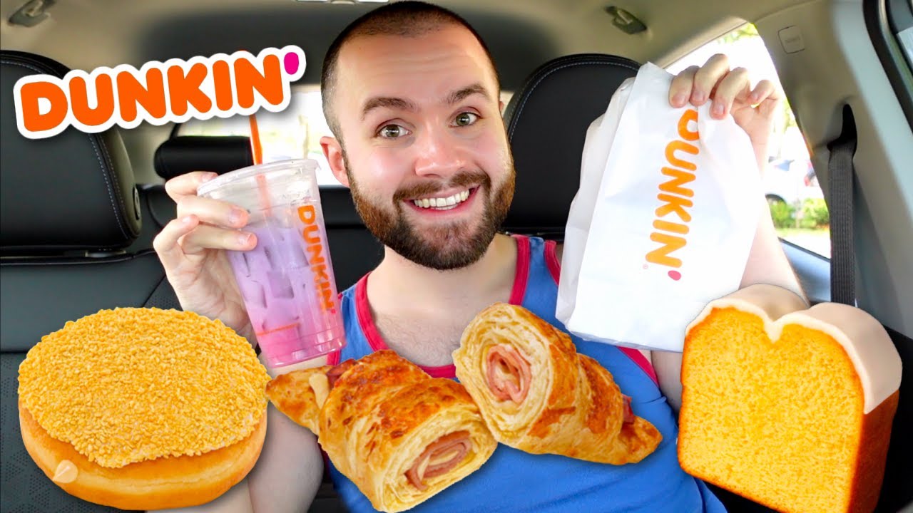 Trying Dunkin's NEW Summer Menu! Butter Pecan Donut, Ham & Swiss Croissant Stuffer + MORE Review