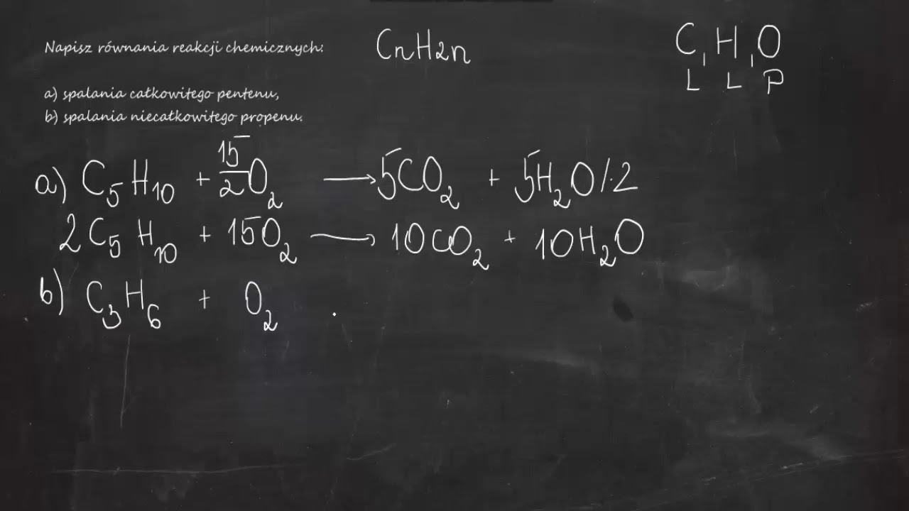 Napisz równania reakcji chemicznych: a) spalania całkowitego pentenu, b)spalania niecałkowitego...