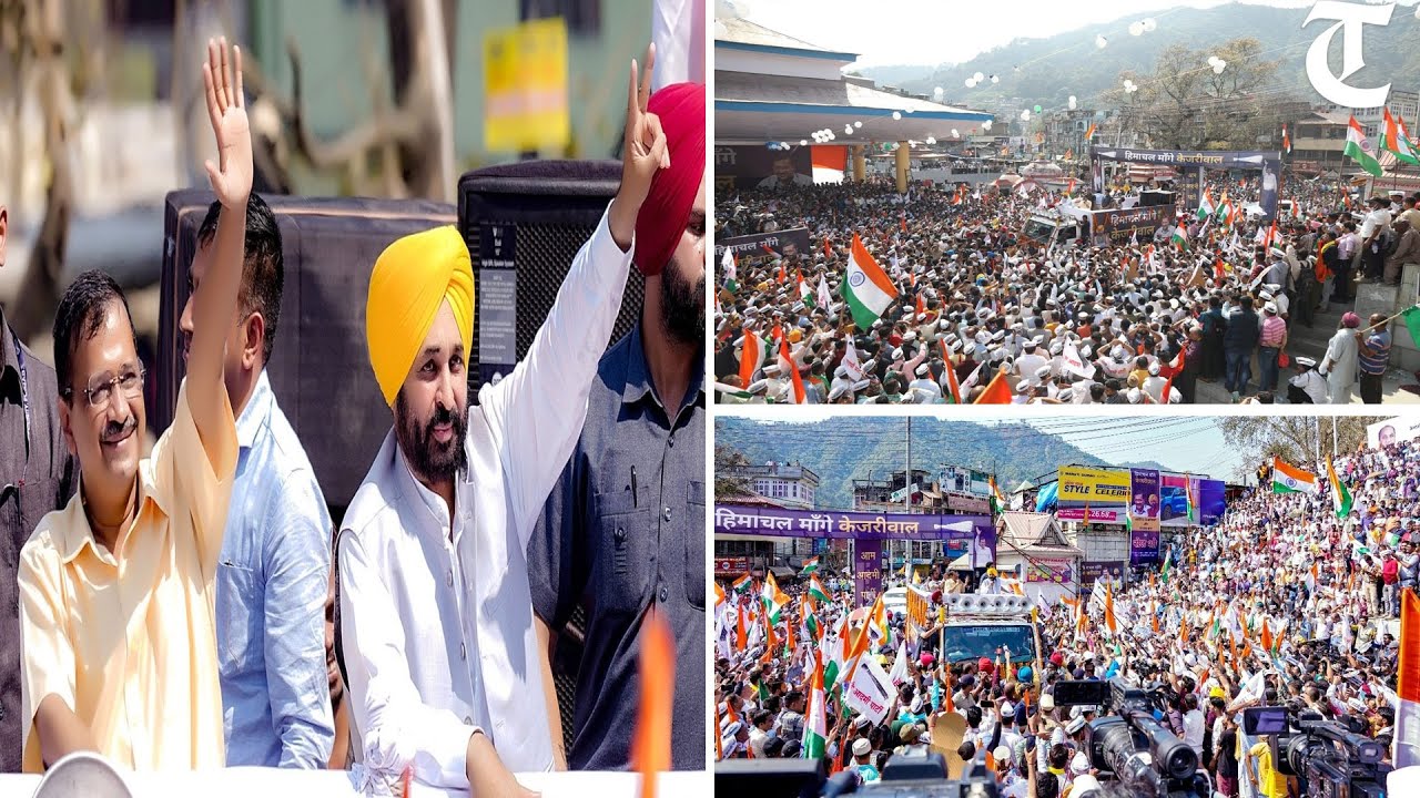 AAP national convener Arvind Kejriwal, Punjab CM Bhagwant Mann hold roadshow in Mandi