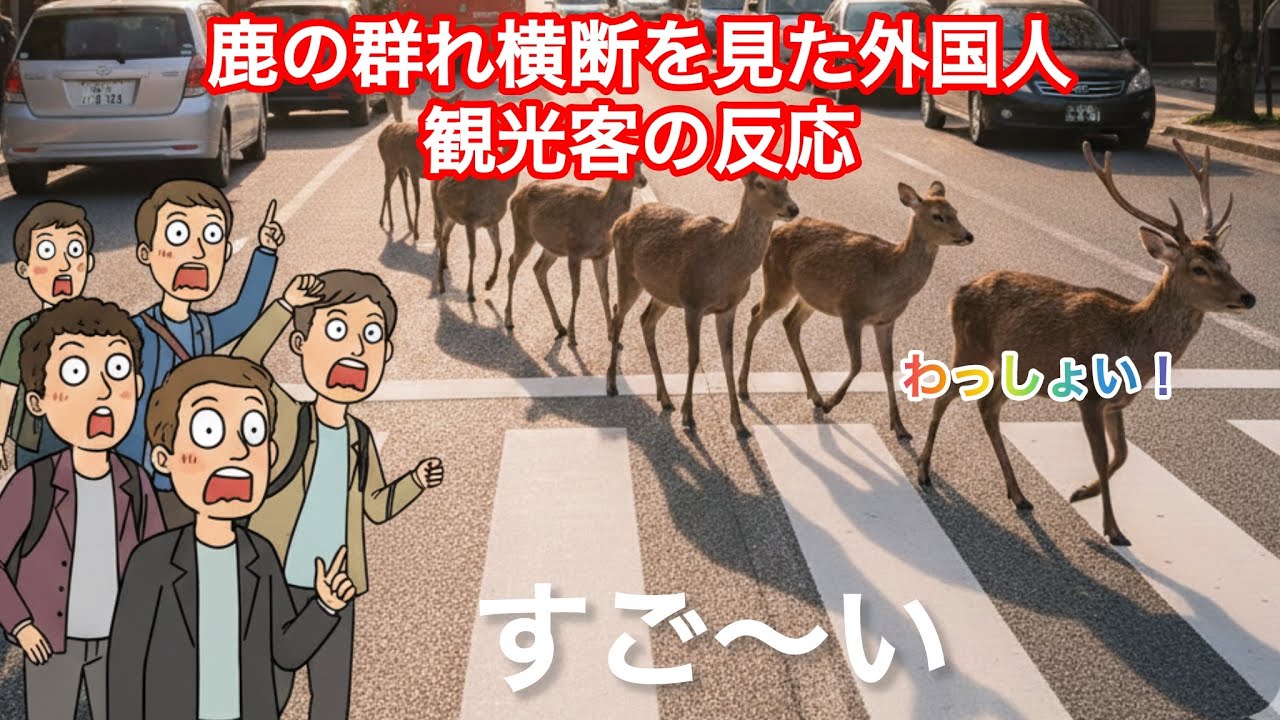 鹿の群れ横断を見た外国人観光客の反応🦌NARA  PARK