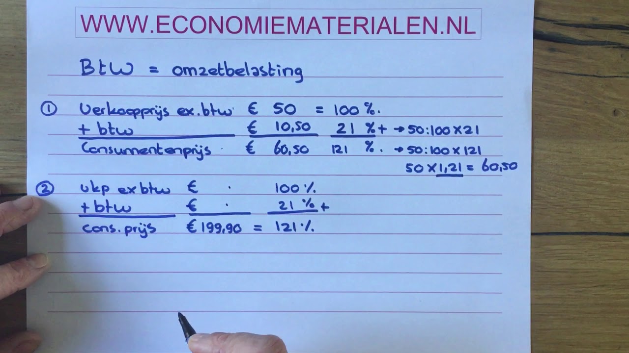 Het berekenen van de btw/omzetbelasting (economiematerialen)