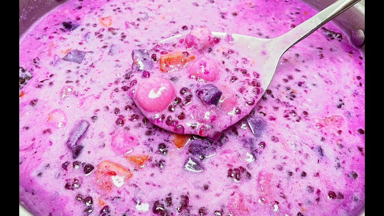 Ginataang Bilo Bilo with Ube and Sago - Glutinous Rice Balls (Filipino Dessert Recipe)