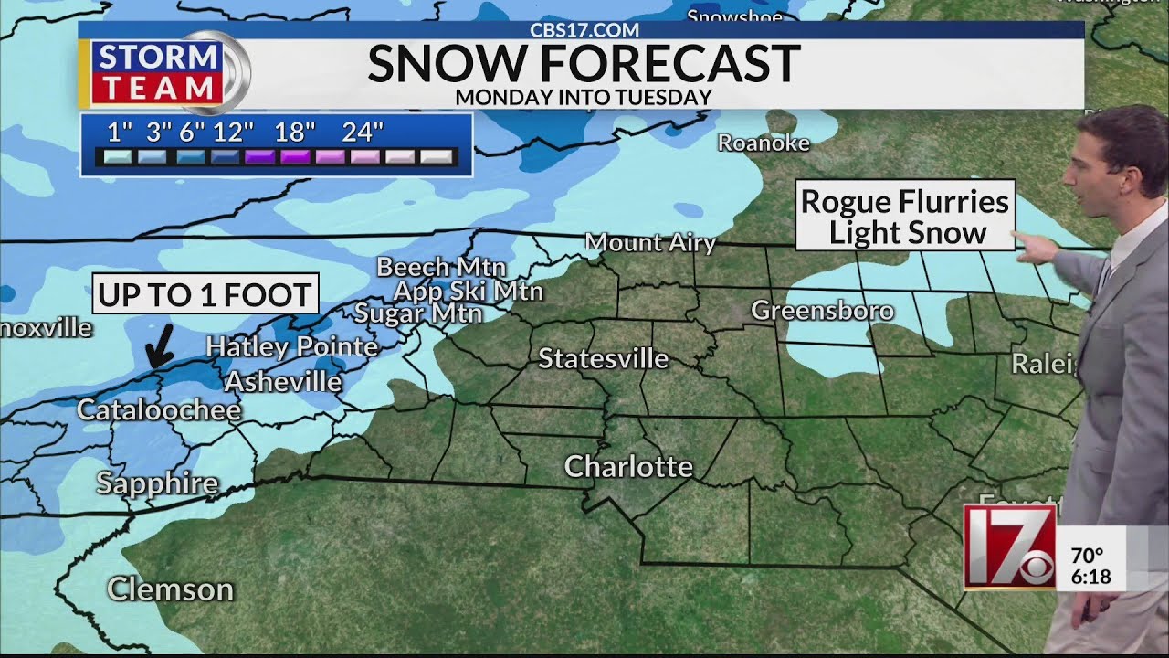 Central NC freeze warning, possible flurries Mon. night
