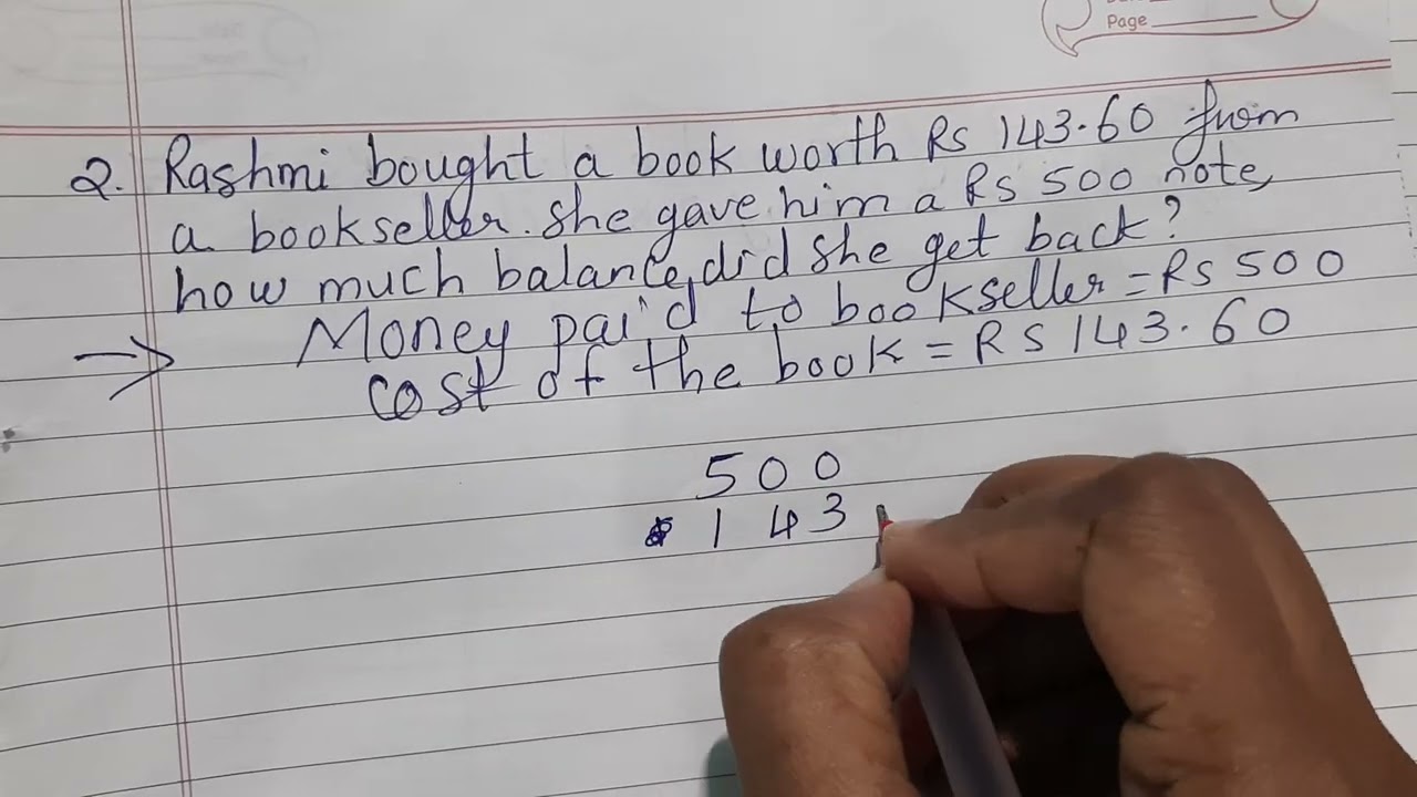 Rashmi bought a book worth 143.60 from a bookseller. She gave him a ₹500 note, how much balance did