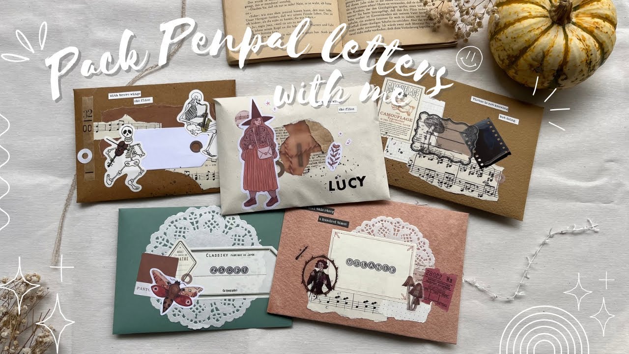 Pack Penpal Letters with me – autumn letters 🍂📖🌙 - asmr and lofi, no talking 💌👩🏼‍🎨✨