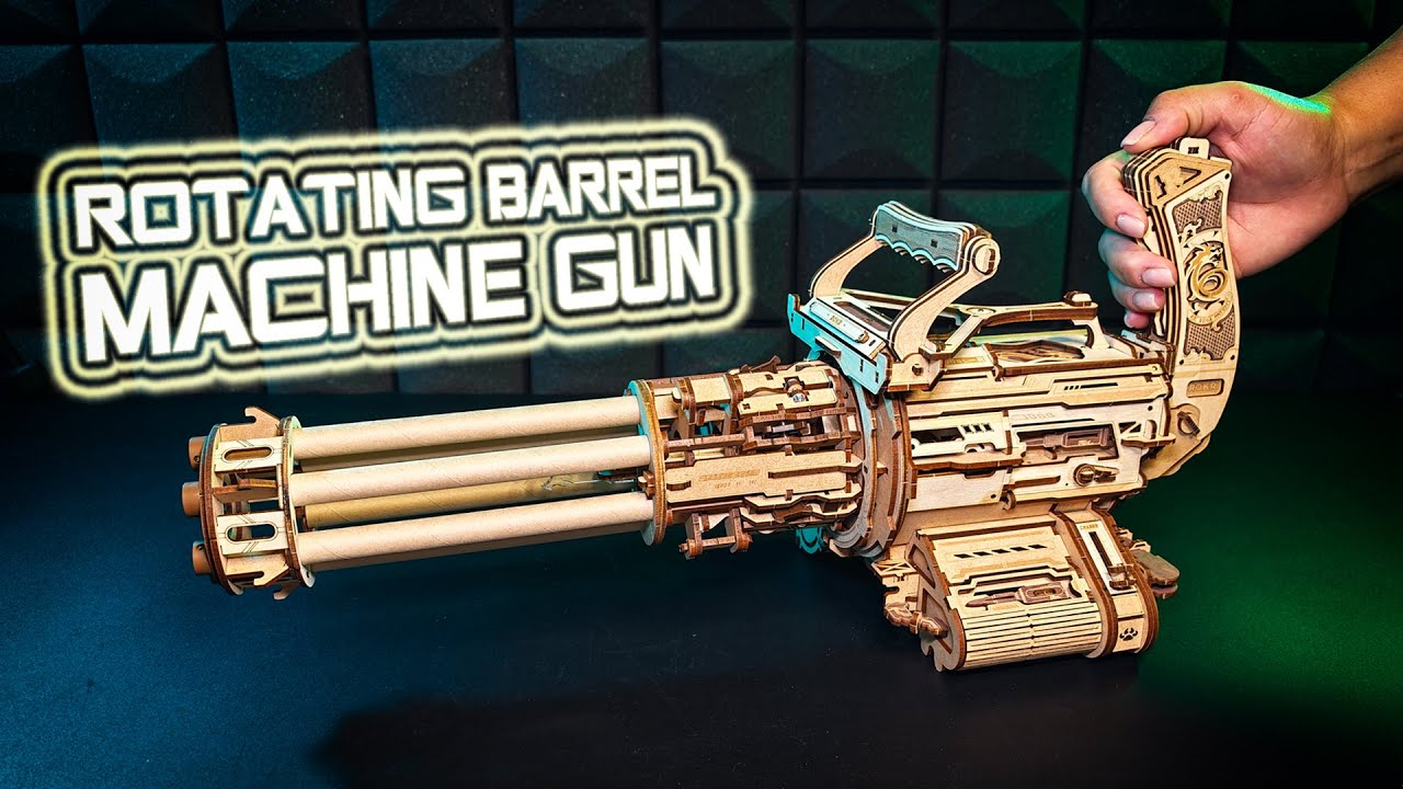 Built a MINIGUN with ROTATING-BARRELS out of Wood | MACHINE GUN ROKR Puzzle Kit LQA01 Robotime