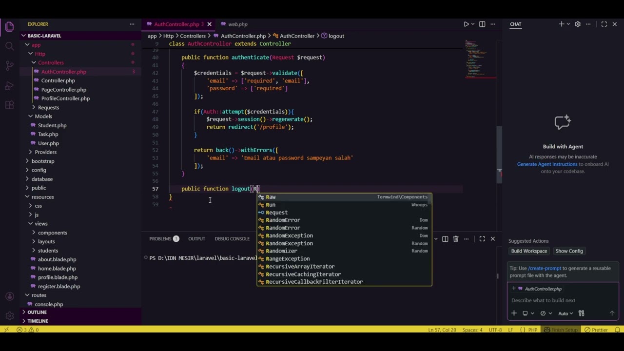 Laravel Dasar 7 ( Login Logout )