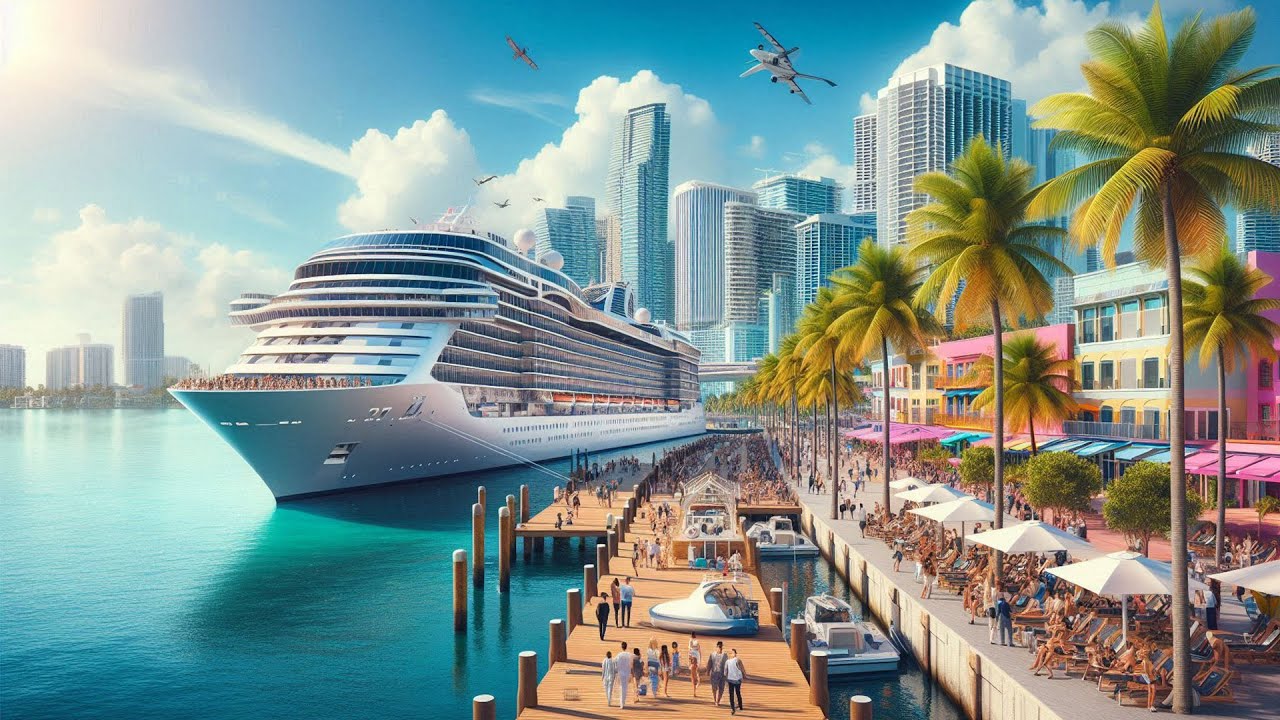 Cruise ship departures from Port of Miami Timelapse best views