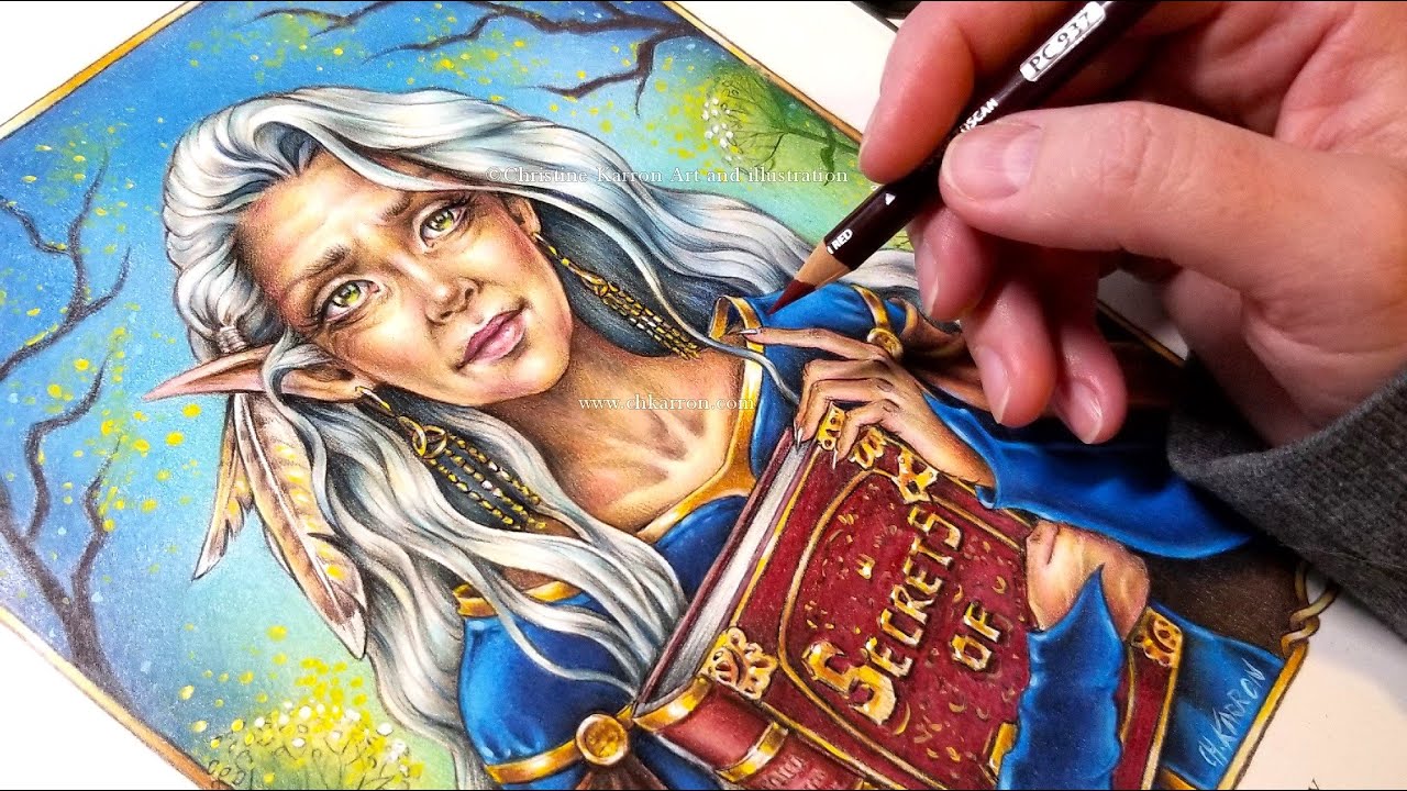 Old Wise Fairy colored pencil #fantasy #illustration Wildflower Folk #coloringbook Christine Karron