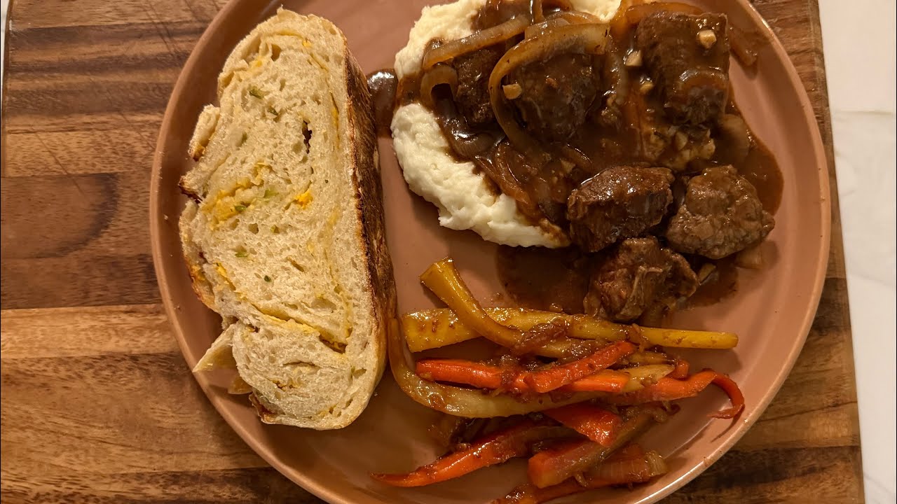 Chuck Roast Bites, Miso Carrots, and Sourdough Bread