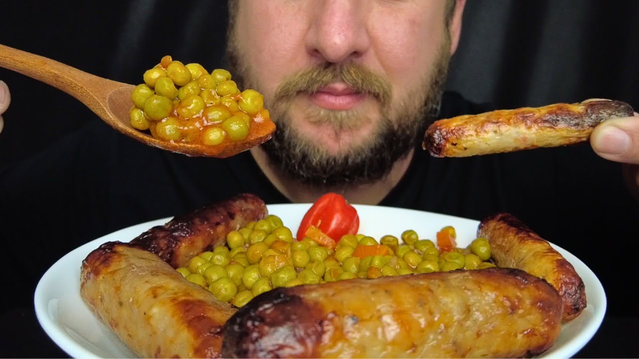 ASMR MUKBANG Eating PEAS with PORK SAUSAGES and CHILLIE Eating Show Eating Sounds