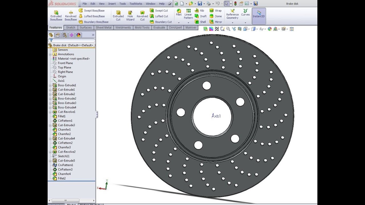 SolidWorks tutorial: Brake disk