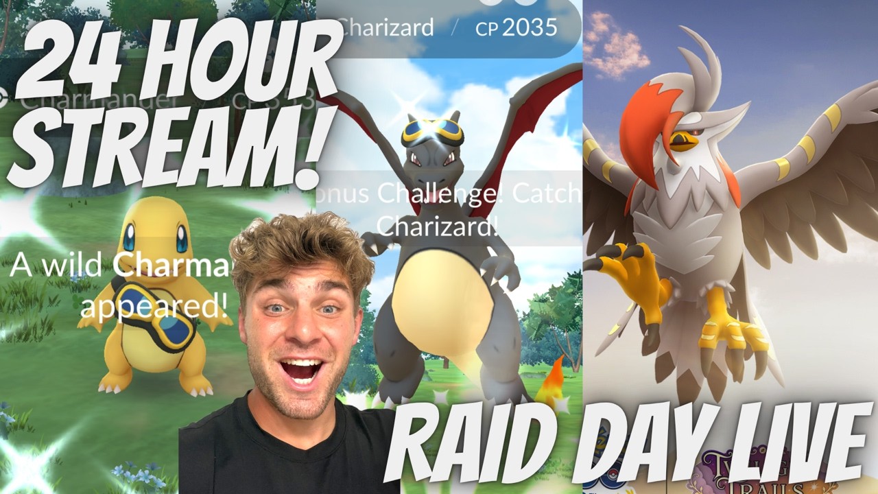 ✨24 HOUR STREAM! Staraptor Raid Day & Shiny Costume Charmander & Charizard HUNT in Pokemon Go LIVE!✨