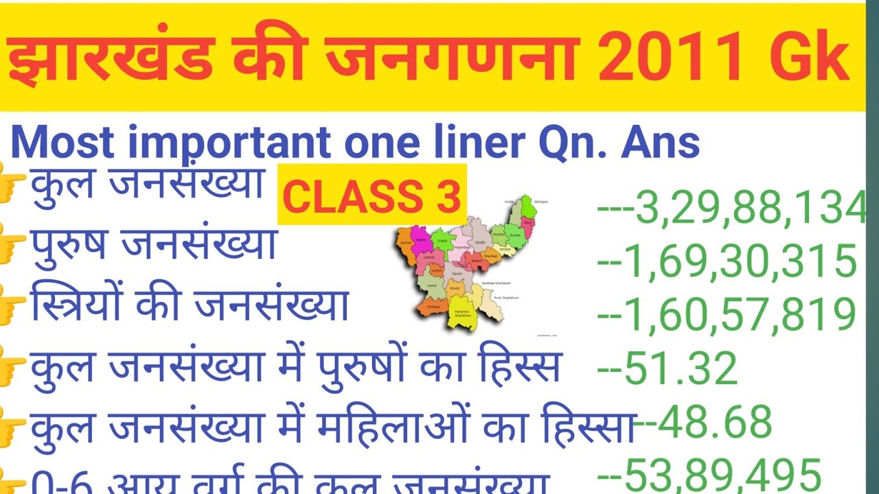 जनगणना 2011 झारखंड सामान्य ज्ञान|2011 jharkhand janaganana data| most important all jharkhand exams 