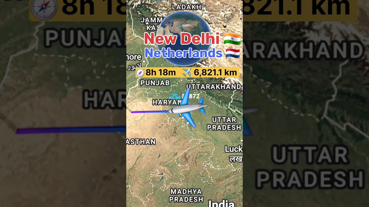 New Delhi to Netherlands flight Route #travel #flightplan #flightroute #map #directflight #airroute