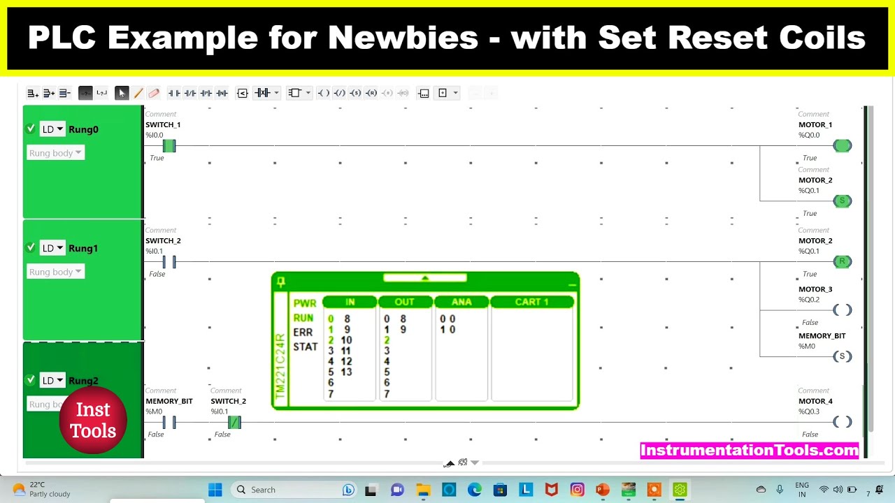 PLC Example for Newbies - Switch-Motor Logic using Set Reset Coils