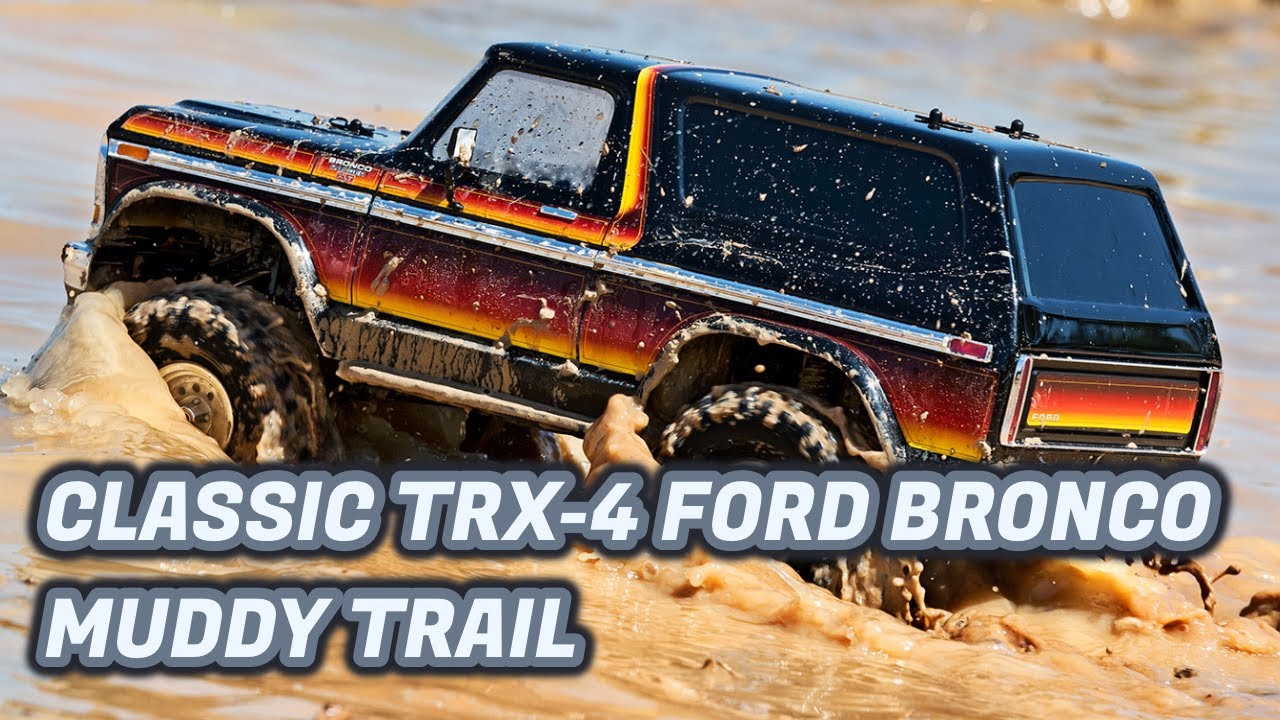 RC TRX-4 Ford Bronco Muddy Trail: Remote Control Off-Road Truck in Action