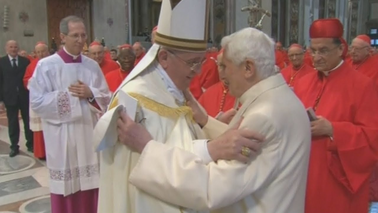 Former Pope Benedict XVI makes surprise appearance at cardinal ceremony