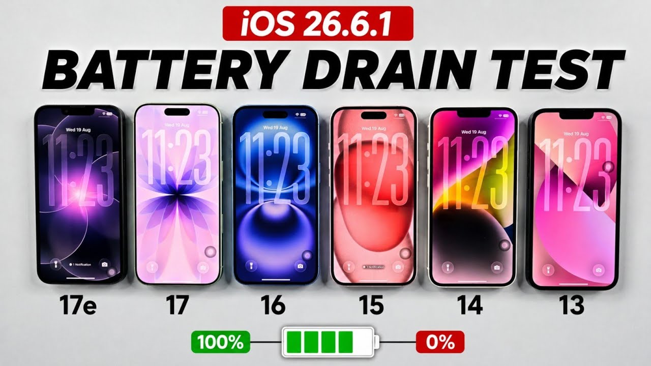 iPhone 17e vs 17 vs 16 vs 15 vs 14 vs  13 - iOS 26.6.1 Battery DRAIN Test