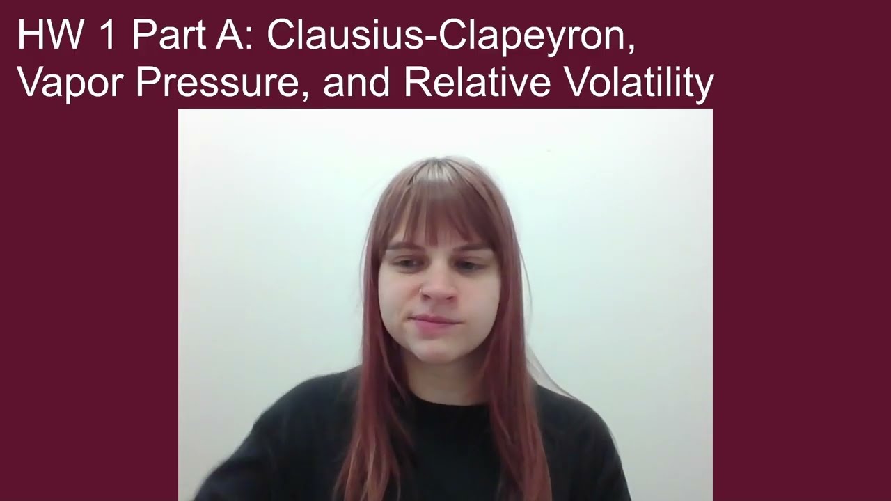 HW 1 Part A Separations: Clausius-Clapeyron & Relative Volatility