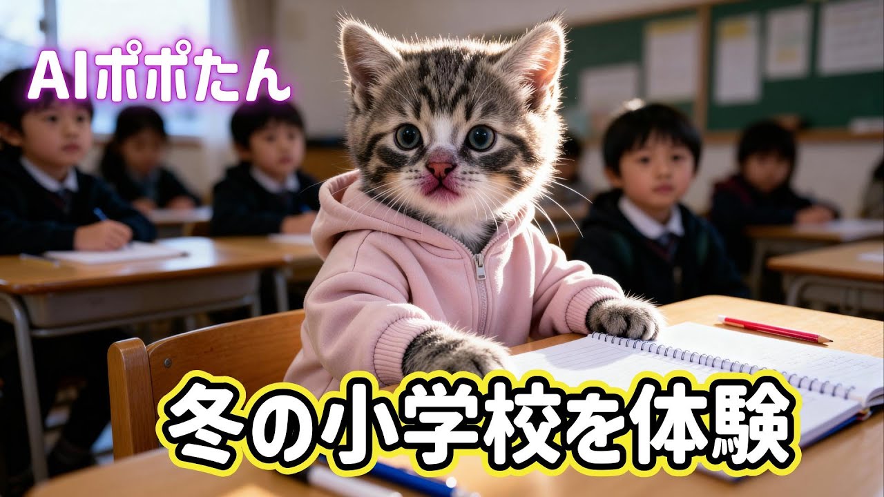 AI猫ポポたん 冬の小学校に一日体験入学